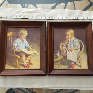 VINTAGE J INGVERSON  BOY & GIRL FRAMED ART